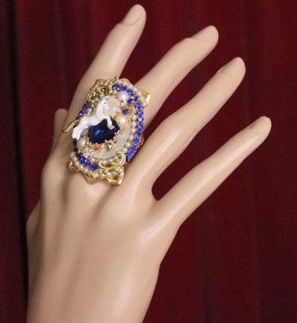 SOLD! 6301 Genuine Huge Mother Of Pearls Unicorn Cocktail Adjustable Ring - Image 6