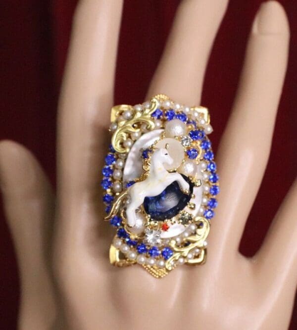 SOLD! 6301 Genuine Huge Mother Of Pearls Unicorn Cocktail Adjustable Ring - Image 7