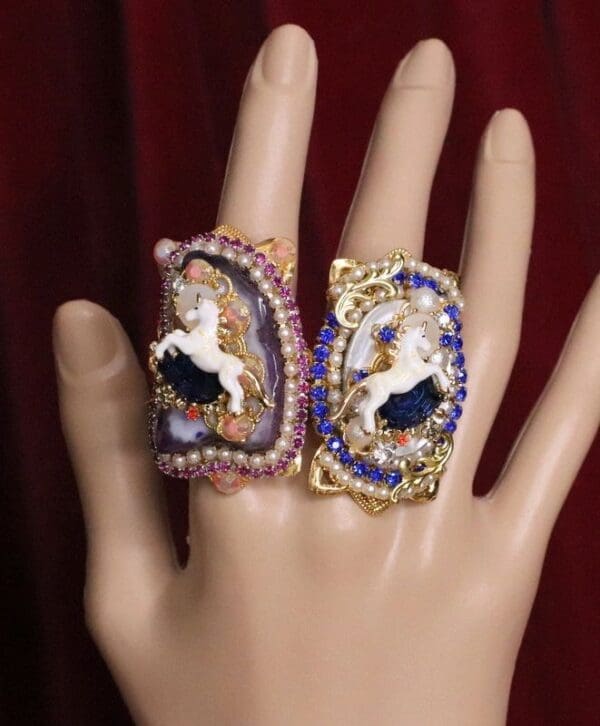 SOLD! 6301 Genuine Huge Mother Of Pearls Unicorn Cocktail Adjustable Ring - Image 8