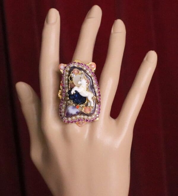SOLD! 6302 Genuine Huge Lace Agate Unicorn Cocktail Adjustable Ring - Image 4