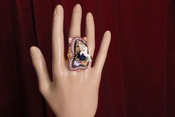 SOLD! 6302 Genuine Huge Lace Agate Unicorn Cocktail Adjustable Ring - Image 5