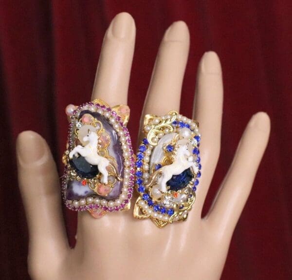 SOLD! 6302 Genuine Huge Lace Agate Unicorn Cocktail Adjustable Ring - Image 7