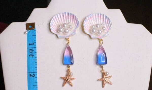SOLD! 6305 Baroque Genuine Tourmaline Hand Painted Shell Stunning Studs Earrings - Image 8