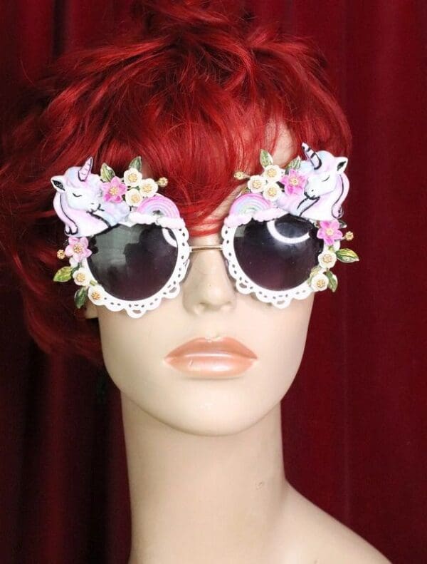 SOLD! 6308 Baroque Pastel Faced Unicorns Rainbow Embellished Sunglasses - Image 2