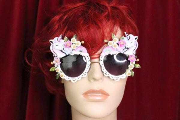 SOLD! 6308 Baroque Pastel Faced Unicorns Rainbow Embellished Sunglasses - Image 3