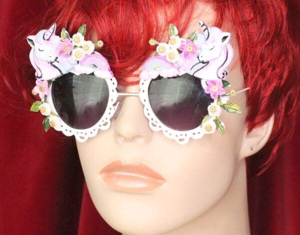 SOLD! 6308 Baroque Pastel Faced Unicorns Rainbow Embellished Sunglasses - Image 5