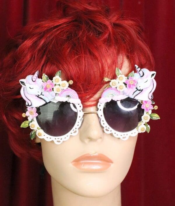SOLD! 6308 Baroque Pastel Faced Unicorns Rainbow Embellished Sunglasses - Image 6