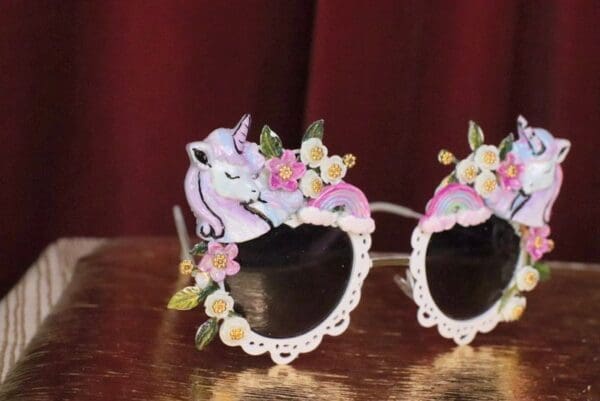 SOLD! 6308 Baroque Pastel Faced Unicorns Rainbow Embellished Sunglasses - Image 7