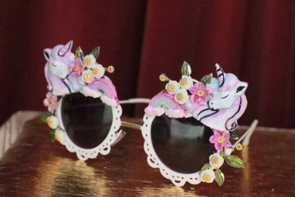 SOLD! 6308 Baroque Pastel Faced Unicorns Rainbow Embellished Sunglasses - Image 8