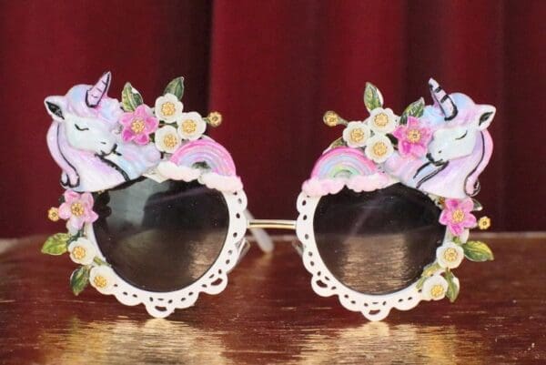 SOLD! 6308 Baroque Pastel Faced Unicorns Rainbow Embellished Sunglasses - Image 9