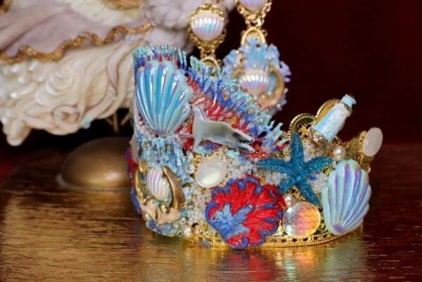 SOLD! 6310 Baroque Hand Painted Nautical Marine Mermaids Coral Reef Stunning Crown - Image 8