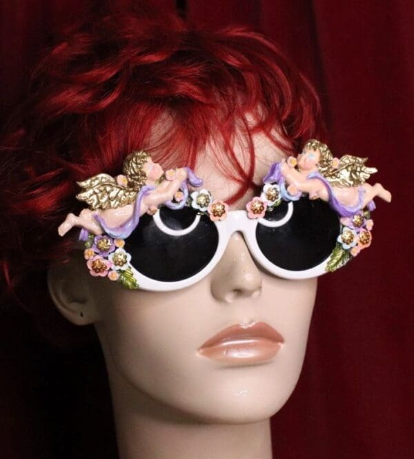 SOLD! 6312 Baroque Pastel Hand Painted Faced Cherubs Angels Embellished Sunglasses - Image 4