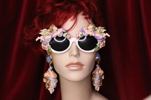 SOLD! 6312 Baroque Pastel Hand Painted Faced Cherubs Angels Embellished Sunglasses - Image 3