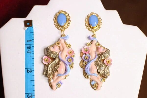 SOLD! 6313 Baroque Faced Cherubs Angels Hand Painted Earrings - Image 6