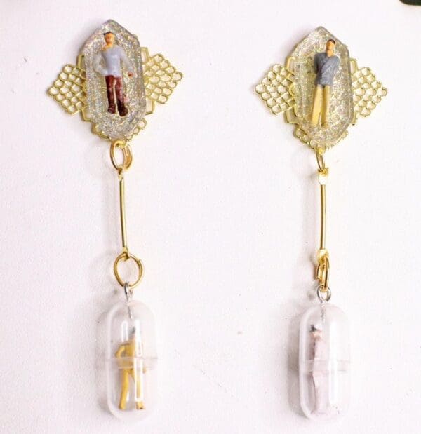 SOLD! 6329 New Yorkers People In A Bottle Irregular Earrings