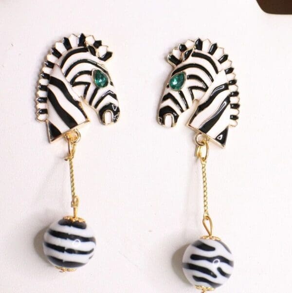 SOLD! 6337 Enamel Faced Zebra Light Weight Earrings