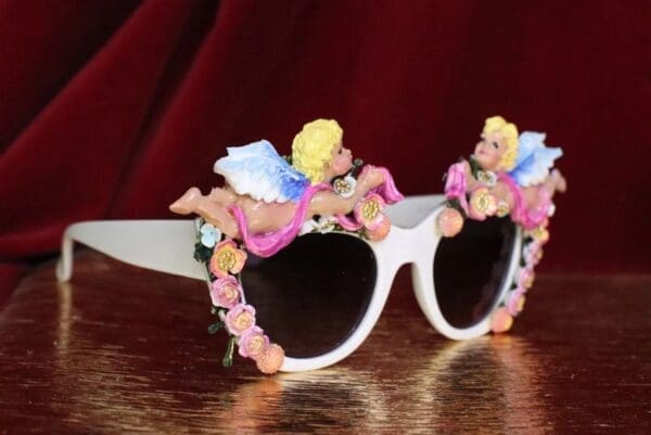 SOLD! 6340 Baroque Bright Hand Painted Faced Cherubs Angels Embellished Sunglasses - Image 2