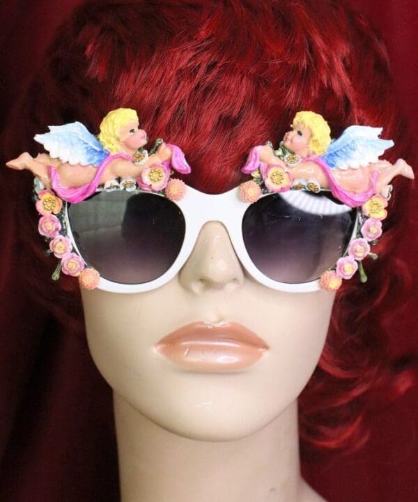 SOLD! 6340 Baroque Bright Hand Painted Faced Cherubs Angels Embellished Sunglasses - Image 5