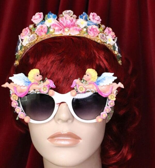 SOLD! 6340 Baroque Bright Hand Painted Faced Cherubs Angels Embellished Sunglasses - Image 7