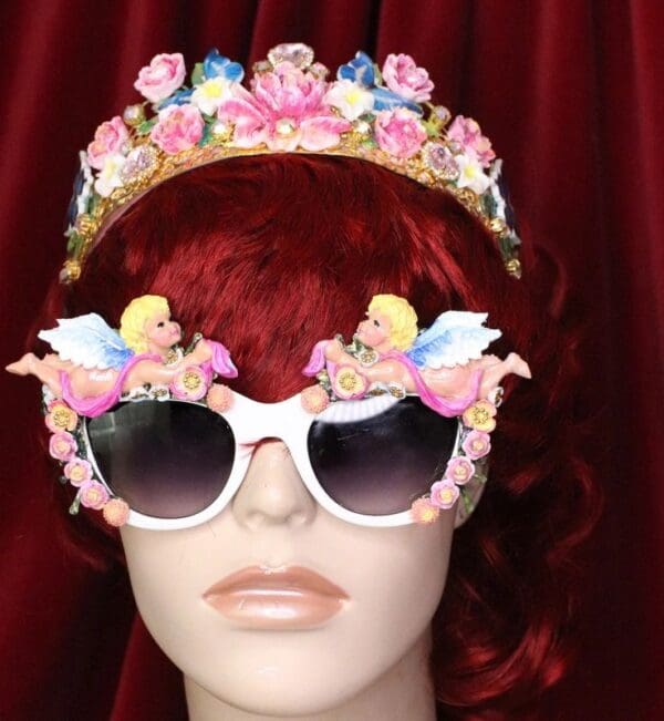 SOLD! 6340 Baroque Bright Hand Painted Faced Cherubs Angels Embellished Sunglasses - Image 8