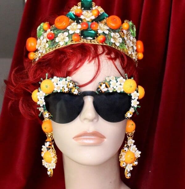 SOLD! 6342 Baroque Orange Fruit Sicilian Sided Flower Blossom Bee Embellished Sunglasses