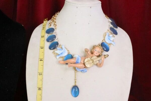 SOLD! 6385 Baroque Genuine Opal Musical Cherub Necklace Choker - Image 4