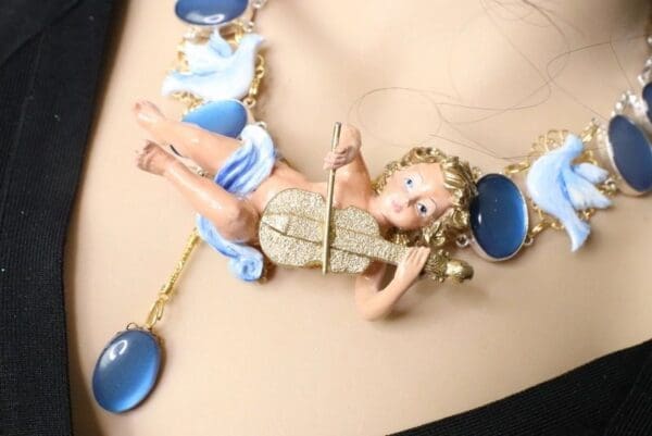 SOLD! 6385 Baroque Genuine Opal Musical Cherub Necklace Choker - Image 7