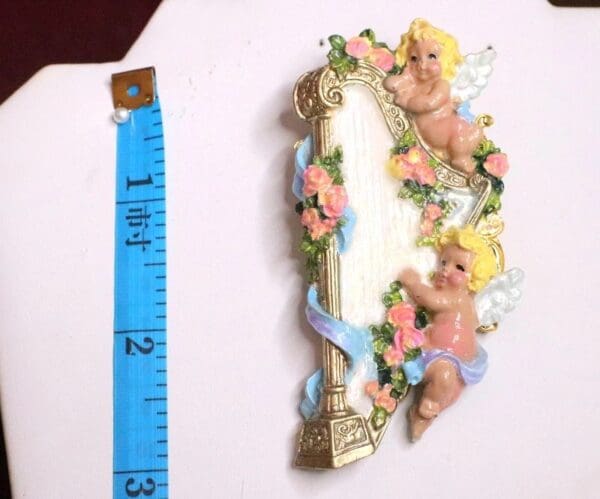 SOLD! 6387 Rococo Hand Painted Harp Angels Cherubs Huge Stunning Brooch - Image 8