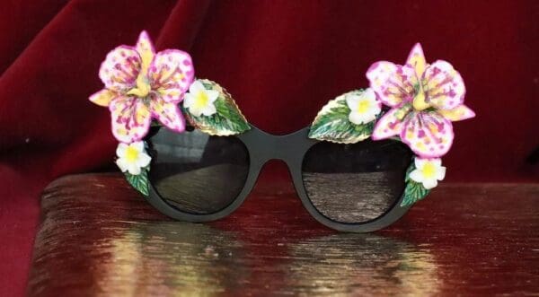 SOLD! 6390 Baroque Hawaii Plumeria Orchid Embellished Sunglasses - Image 2