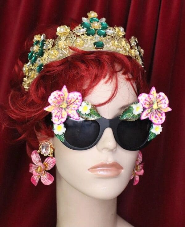 SOLD! 6390 Baroque Hawaii Plumeria Orchid Embellished Sunglasses - Image 7