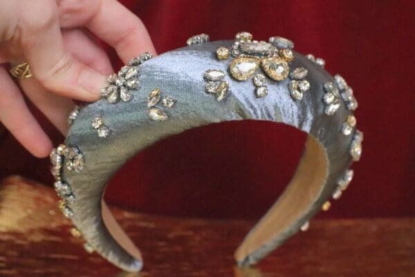 SOLD! 6409 Baroque Runway Elegant Rhinestone Ice Grey Headband