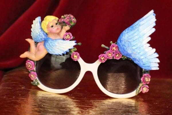 SOLD! 6411 Baroque Bright Summery Cherub Angel Winged Embellished Sunglasses