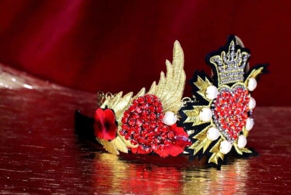 SOLD! 6414 Baroque Art Jewelry Sacred Heart Aplliques Fancy Headband - Image 2