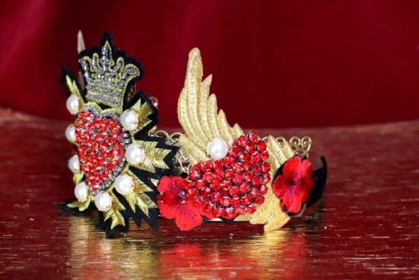 SOLD! 6414 Baroque Art Jewelry Sacred Heart Aplliques Fancy Headband - Image 3