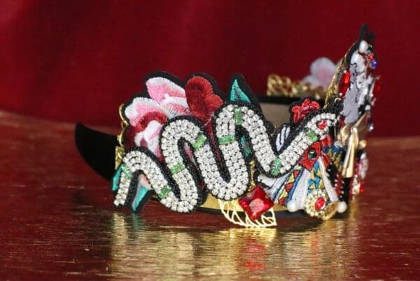 SOLD! 6416 Baroque Art Jewelry Queen Snakes Aplliques Fancy Headband - Image 2