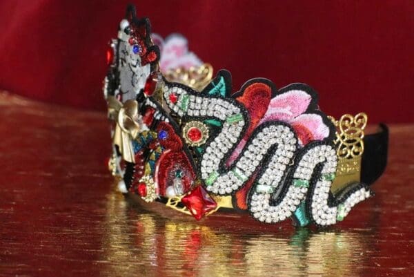 SOLD! 6416 Baroque Art Jewelry Queen Snakes Aplliques Fancy Headband - Image 3