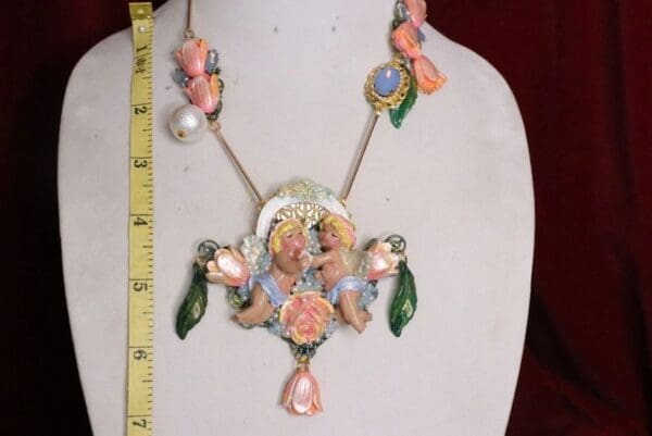 SOLD! 6418 Rococo Vivid Cherubs Angels Taking Tulip Bath Pendant Necklace - Image 3