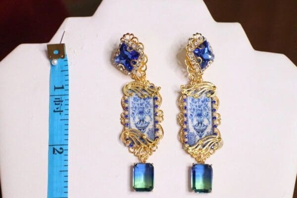 SOLD! 6433 Baroque Blue Vase Tile Sicilian Massive Studs Earrings - Image 3