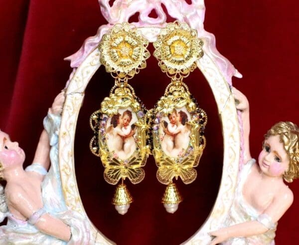 SOLD! 6435 Baroque Vintage Style Renaissance Cameo Massive Studs Earrings - Image 2