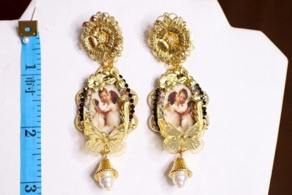 SOLD! 6435 Baroque Vintage Style Renaissance Cameo Massive Studs Earrings - Image 3