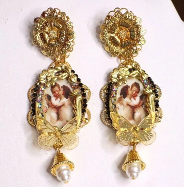 SOLD! 6435 Baroque Vintage Style Renaissance Cameo Massive Studs Earrings - Image 4