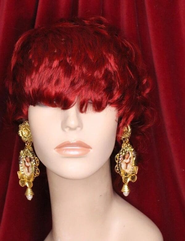 SOLD! 6435 Baroque Vintage Style Renaissance Cameo Massive Studs Earrings - Image 7