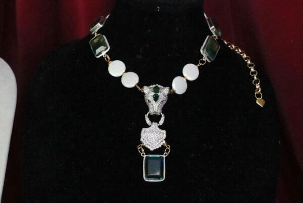 SOLD! 6437 Genuine Tourmaline Gemstones Zirconium Leopard Biwa Pearls Elegant Necklace - Image 2
