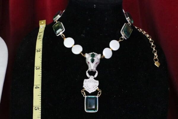 SOLD! 6437 Genuine Tourmaline Gemstones Zirconium Leopard Biwa Pearls Elegant Necklace - Image 3