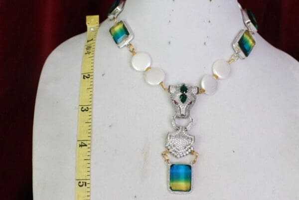 SOLD! 6437 Genuine Tourmaline Gemstones Zirconium Leopard Biwa Pearls Elegant Necklace - Image 5