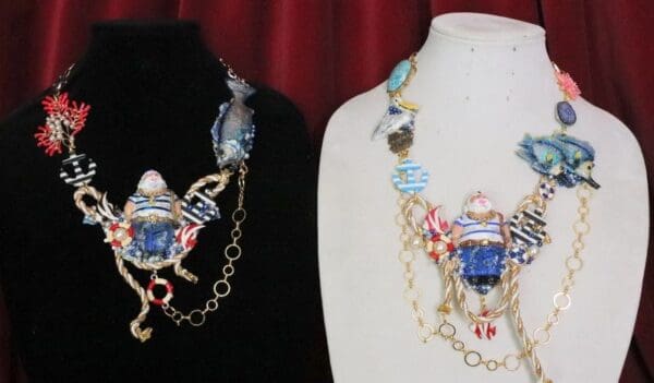 SOLD! 6441 Art Jewelry Nautical Fish-man Catching A Big Fish Massive Necklace - Image 2