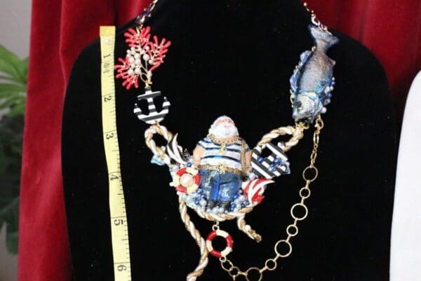SOLD! 6441 Art Jewelry Nautical Fish-man Catching A Big Fish Massive Necklace - Image 4