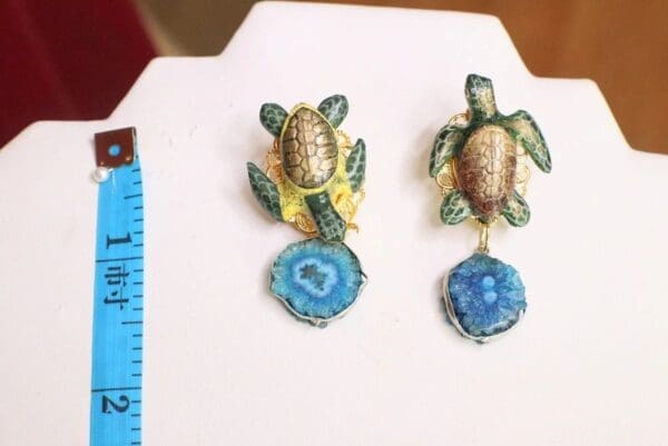 SOLD! 6442 Nautical 3D Effect Vivid Turtle Genuine Agate Massive Studs Earrings - Image 3