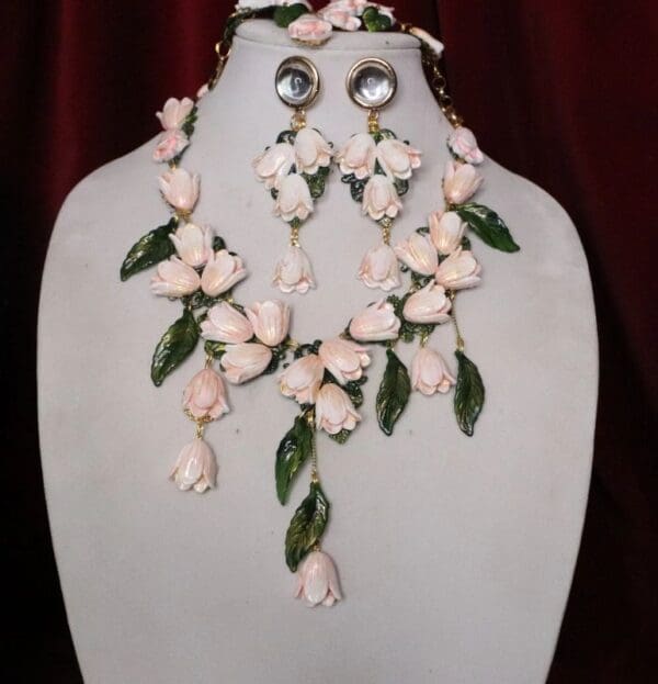 SOLD! 6444 Magnolia Flower Irregular Hand Painted Statement Necklace - Image 2