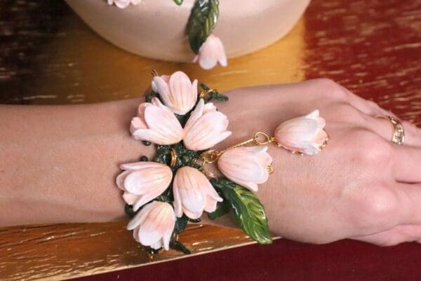 SOLD! 6446 Baroque Hand Painted Magnolia Flower Adjustable Bracelet - Image 2